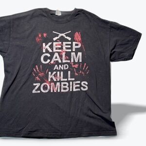 Vintage Horror T Shirt Screen Stars Keep Calm Kill Zombies Mens Large Black